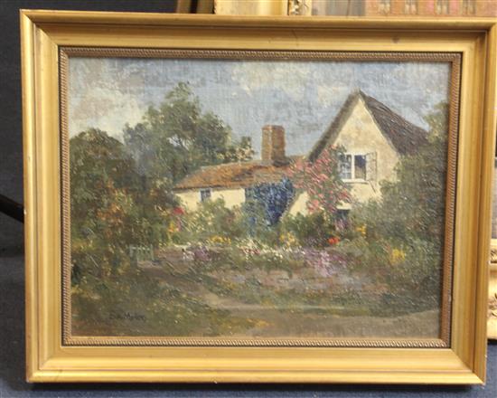 Campbell Archibald Mellon (1878-1955) Country house and flower garden 12 x 16in.